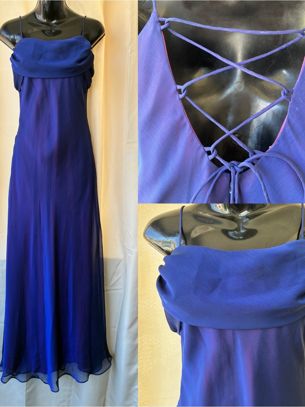 Vintage y2k Purple Iridescent Strappy Back Pageant Prom Dress Gown S